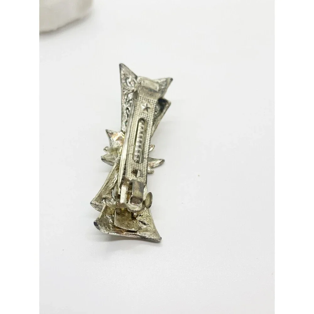 Floral Hair Barrette Marcasite Look With Rhinestones 3.25